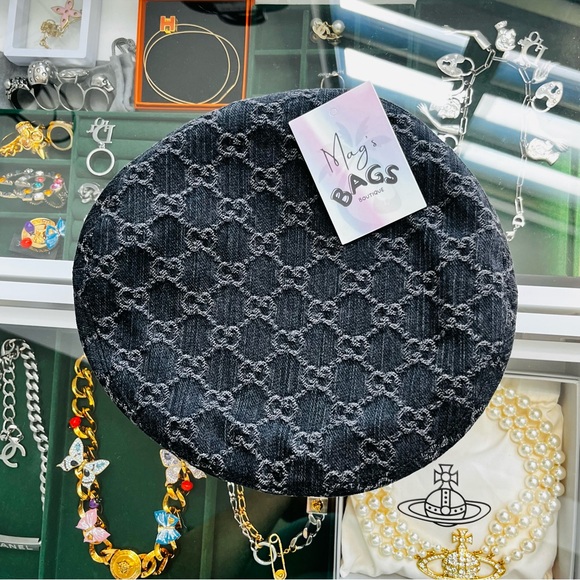 Gucci: GG Denim Beret (Black/ Grey) main image 6